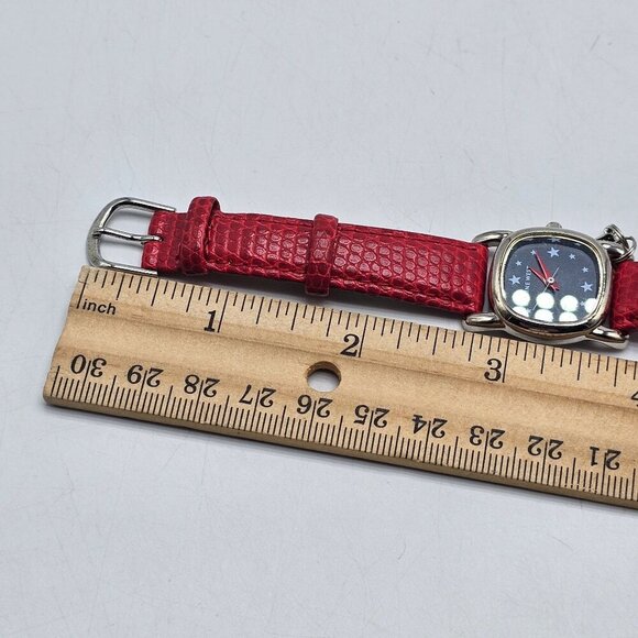 Nine West Womens Patriotic Watch With Red Faux Leather Strap Silver Tone Case - Picture 11 of 11